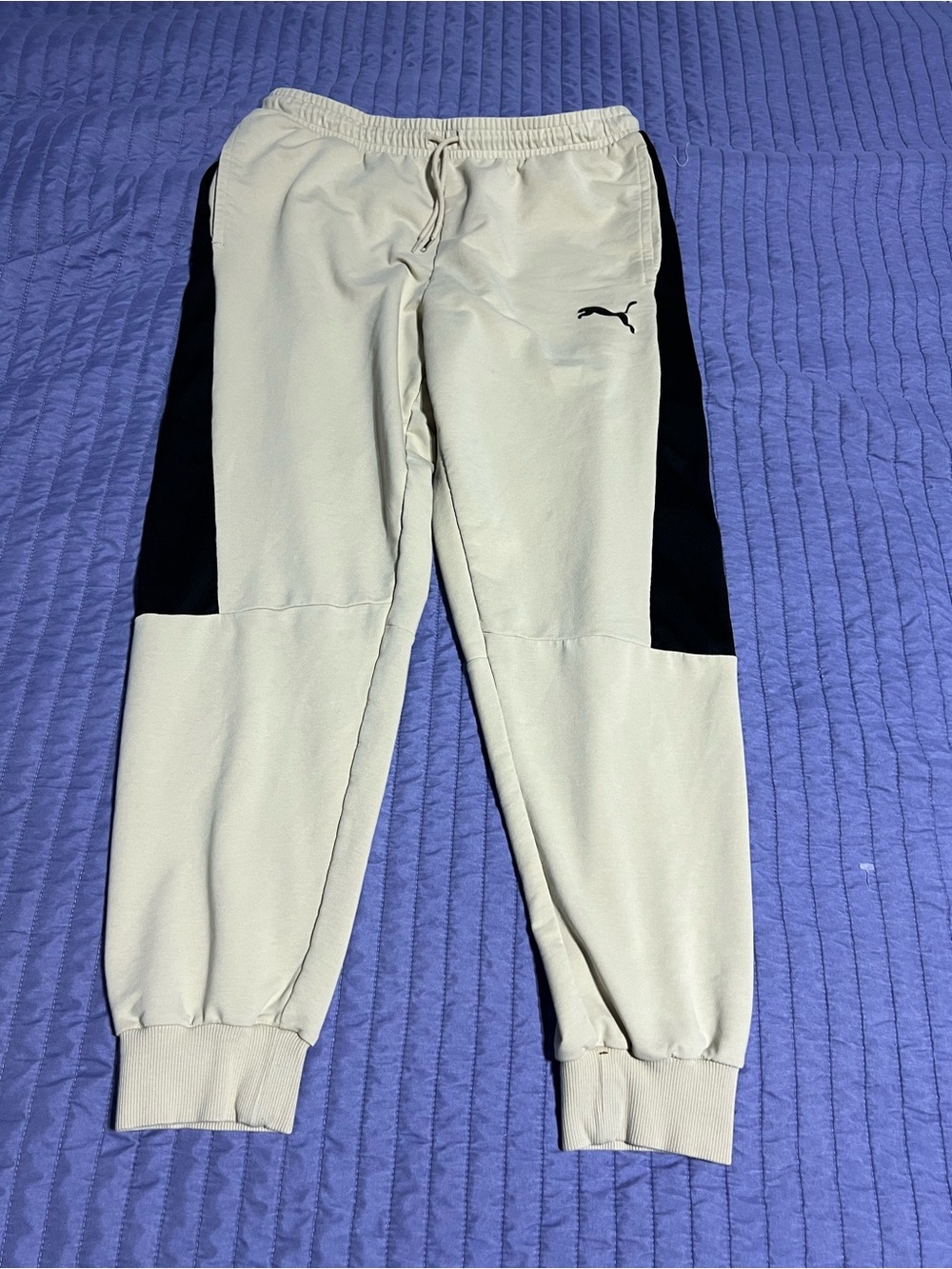 Puma Mens Jogger Sweatpants Cream Black Logo Tape Athletic Pants Large